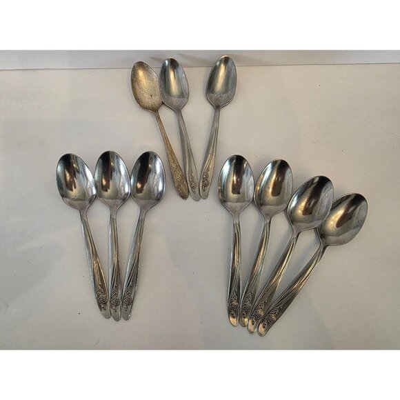 Set Of 10 Oneida Community  Roseann Silverplate & Stainless Steel Spoons - Picture 1 of 6